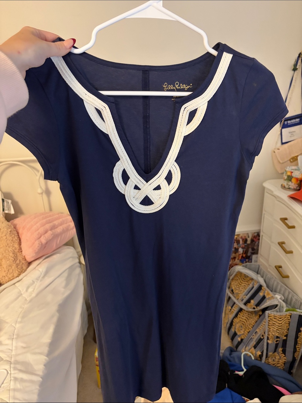 Lilly Pulitzer Navy Tunic with White Braided V-Neck